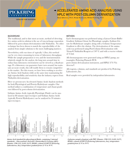 Accelerated Amino Acid Analysis Using HPLC with Post-Column Derivatization Maria Ofitserova, Ph.D., Wendy Rasmussen, Michael Pickering, Ph.D