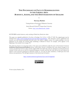 The Psychology of Faculty Demoralization in the Liberal Arts: Burnout, Acedia, and the Disintegration of Idealism