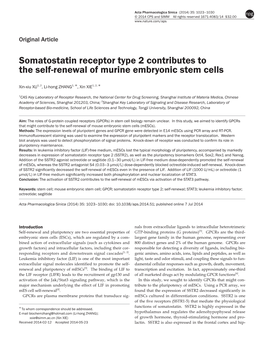 Somatostatin Receptor Type 2 Contributes to the Self-Renewal of Murine Embryonic Stem Cells