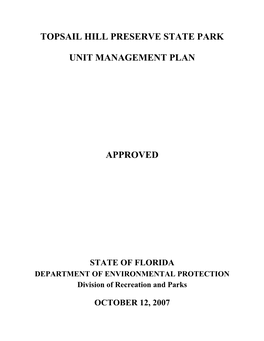 Topsail Hill Preserve State Park Unit Management Plan