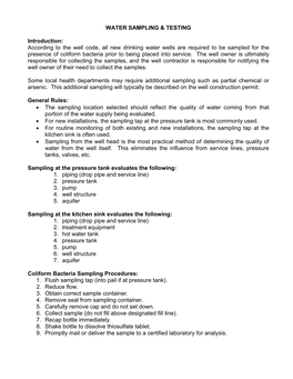 WATER SAMPLING & TESTING Introduction