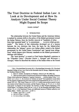 The Trust Doctrine in Federal Indian Law: a Look at Its Development and at How Its Analysis Under Social Contract Theory Might Expand Its Scope