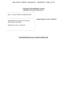 Timothy W. Hill, Et Al. V. State Street Corporation, Et Al. 09-CV-12146