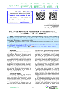 Impact of Industrial Production on the Ecological Environment of Navoi Region