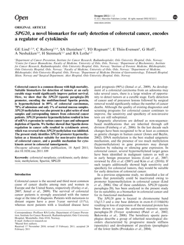 SPG20, a Novel Biomarker for Early Detection of Colorectal Cancer, Encodes a Regulator of Cytokinesis