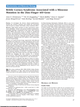 Brittle Cornea Syndrome Associated with a Missense Mutation in the Zinc-Finger 469 Gene