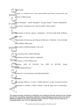 Evidence of a Bacterial Core in the Stored Products Pest Plodia Interpunctella: The