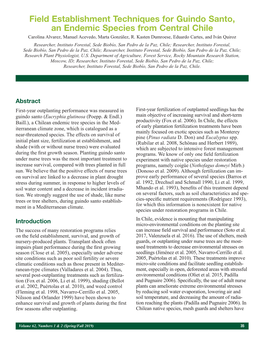 Field Establishment Techniques for Guindo Santo, an Endemic Species from Central Chile Carolina Alvarez, Manuel Acevedo, Marta González, R