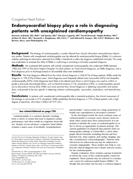 Endomyocardial Biopsy Plays a Role in Diagnosing Patients With