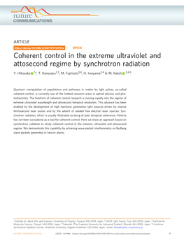 Coherent Control in the Extreme Ultraviolet and Attosecond Regime by Synchrotron Radiation