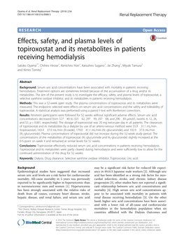 Effects, Safety, and Plasma Levels of Topiroxostat and Its Metabolites In