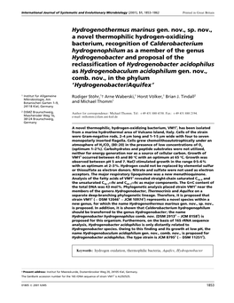 Hydrogenothermus Marinus Gen. Nov., Sp. Nov., a Novel Thermophilic