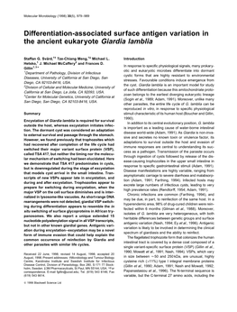 Differentiation-Associated Surface Antigen Variation in the Ancient Eukaryote Giardia Lamblia