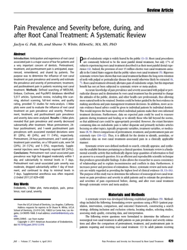 Pain Prevalence and Severity Before, During, and After Root Canal Treatment: a Systematic Review Jaclyn G