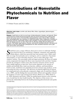 Contributions of Nonvolatile Phytochemicals to Nutrition and Flavor