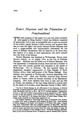 Robert Hayman and the Plantation of Newfoundland