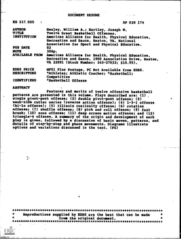 Twelve Great Basketball Offenses. INSTITUTION American Alliance for Health, Physical Education, Recreation and Dance, Reston, VA