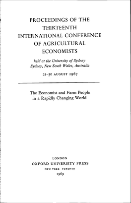 Proceedings of the Thirteenth International Conference of Agricultural Economists