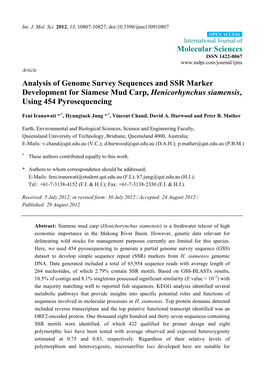 Analysis of Genome Survey Sequences and SSR Marker Development for Siamese Mud Carp, Henicorhynchus Siamensis, Using 454 Pyrosequencing