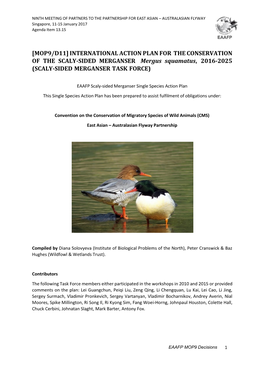 [MOP9/D11] INTERNATIONAL ACTION PLAN for the CONSERVATION of the SCALY-SIDED MERGANSER Mergus Squamatus, 2016-2025 (SCALY-SIDED MERGANSER TASK FORCE)