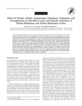 Effect of Nitrate, Nitrite, Ammonium, Glutamate, Glutamine and 2