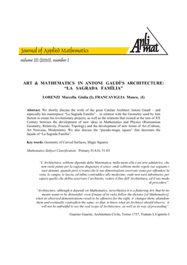 Art & Mathematics in Antoni Gaudí's Architecture: “La