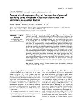 Comparative Foraging Ecology of Five Species of Ground- Pouncing Birds