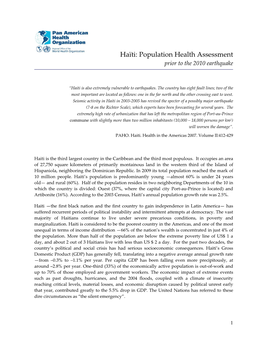 Haiti Population Health Assessment Pre-Earthquake