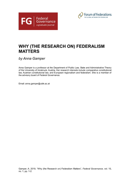 FEDERALISM MATTERS by Anna Gamper