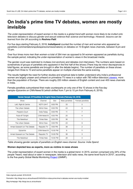 On India's Prime Time TV Debates, Women Are Mostly Invisible