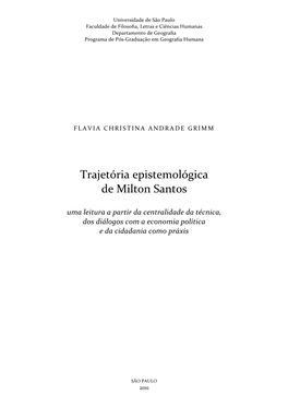 Trajetória Epistemológica De Milton Santos