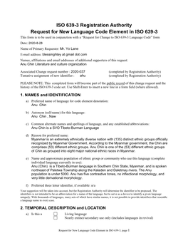 ISO 639-3 New Code Request