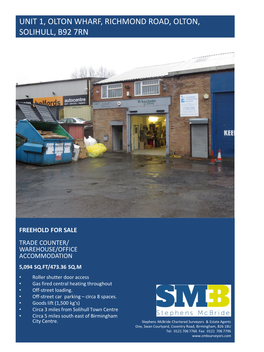 Unit 1, Olton Wharf, Richmond Road, Olton, Solihull, B92 7Rn