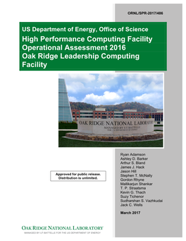 High Performance Computing Facility Operational Assessment 2016 Oak Ridge Leadership Computing Facility