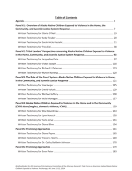 Table of Contents Agenda