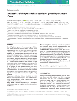 Pathogen Profile Phyllosticta Citricarpa and Sister Species of Global Importance to Citrus