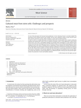 Cultured Meat from Stem Cells: Challenges and Prospects