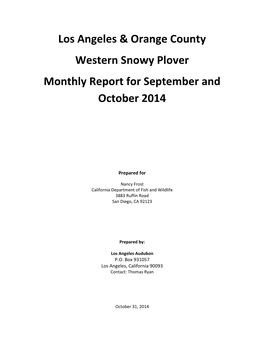 Los Angeles & Orange County Western Snowy Plover Monthly