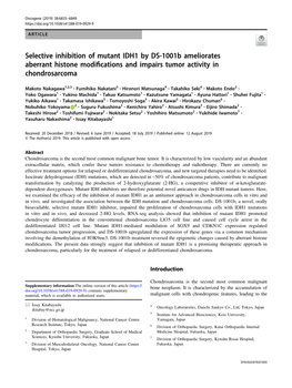 Selective Inhibition of Mutant IDH1 by DS-1001B Ameliorates Aberrant Histone Modifications and Impairs Tumor Activity in Chondro