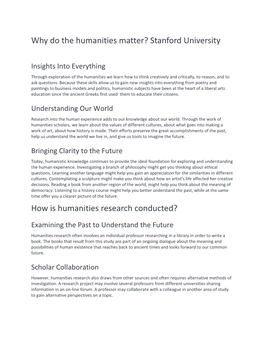 Why Do the Humanities Matter? Stanford University