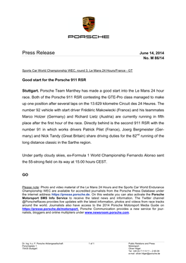 Press Release June 14, 2014 No