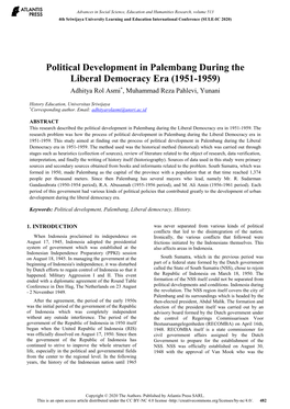 Political Development in Palembang During the Liberal Democracy Era (1951-1959) Adhitya Rol Asmi*, Muhammad Reza Pahlevi, Yunani