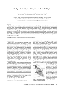 The Typological Rule System of Malay Houses in Peninsula Malaysia