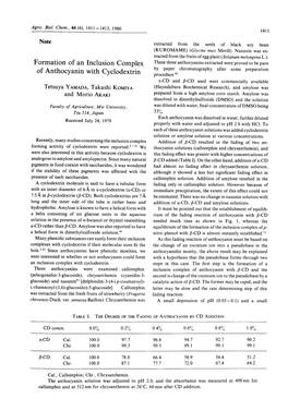 Note Formation of an Inclusion Complex of Anthocyanin With