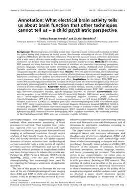 Annotation: What Electrical Brain Activity Tells Us About Brain Function That Other Techniques Cannot Tell Us – a Child Psychiatric Perspective