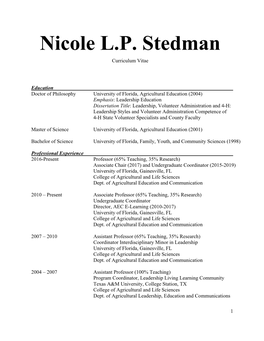 Nicole L.P. Stedman Curriculum Vitae