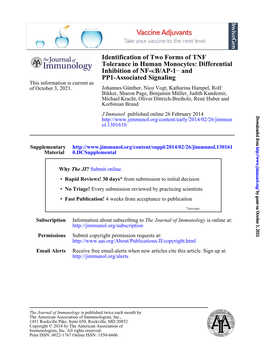 PP1-Associated Signaling and − B/AP-1 Κ Inhibition of NF- Tolerance