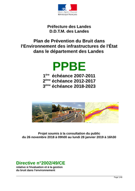 Plan De Prévention Du Bruit Dans L'environnement Des Infrastructures De L'état Dans Le Département Des Landes 1Ère Échéanc