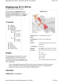 Haplogroup R (Y-DNA) - Wikipedia, the Free Encyclopedia Page 1 of 9