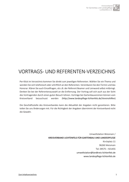 Vortrags- Und Referenten-Verzeichnis